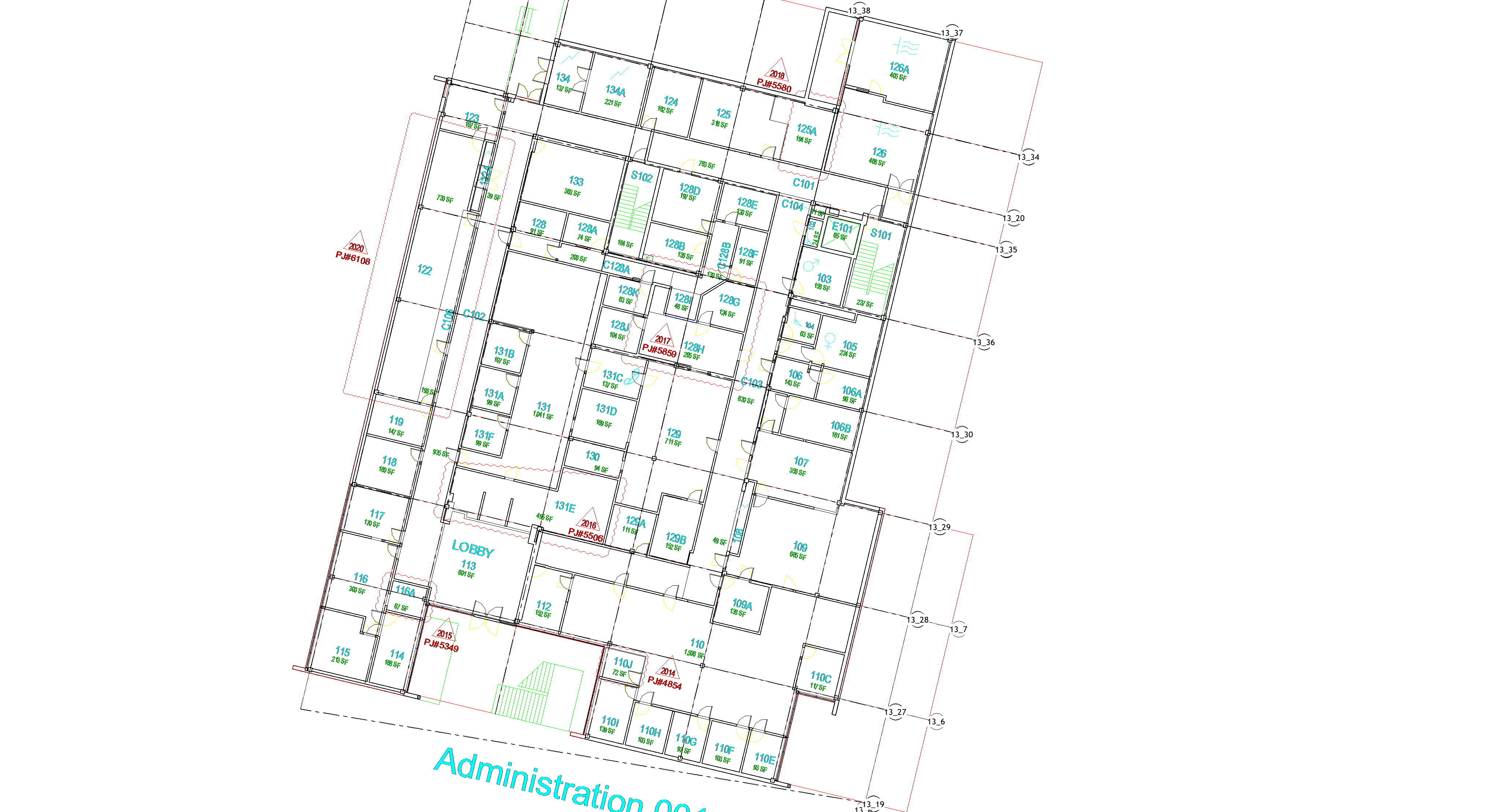 CAD floor plan — administration building